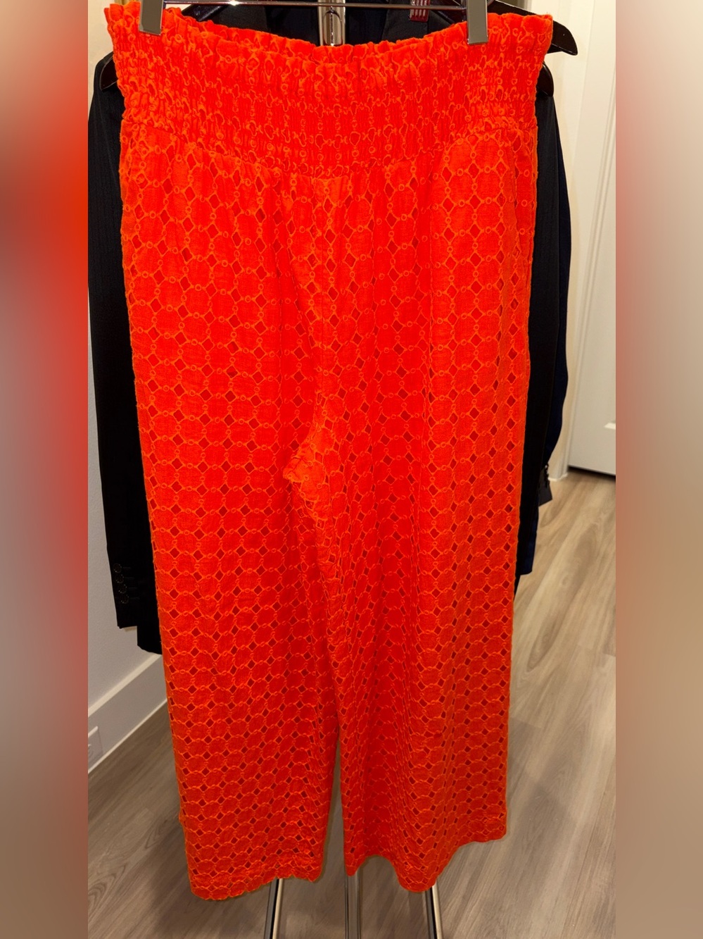 Anthropologie Maeve Orange Eyelet Wide Leg Cropped Pant Sz Medium